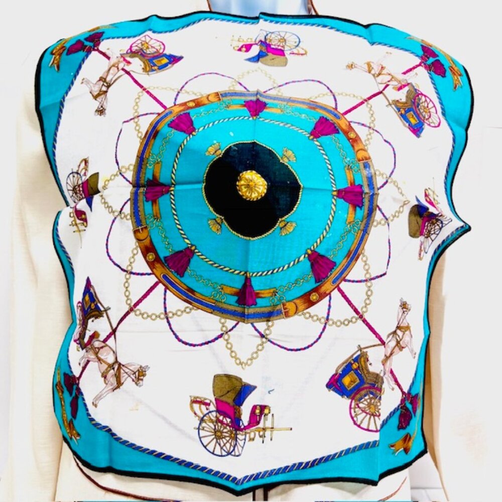 Unused Celine Paris + Melriese & Roch Cearces HandKerchief 19" Greem Beige  (6 - Picture 3 of 14